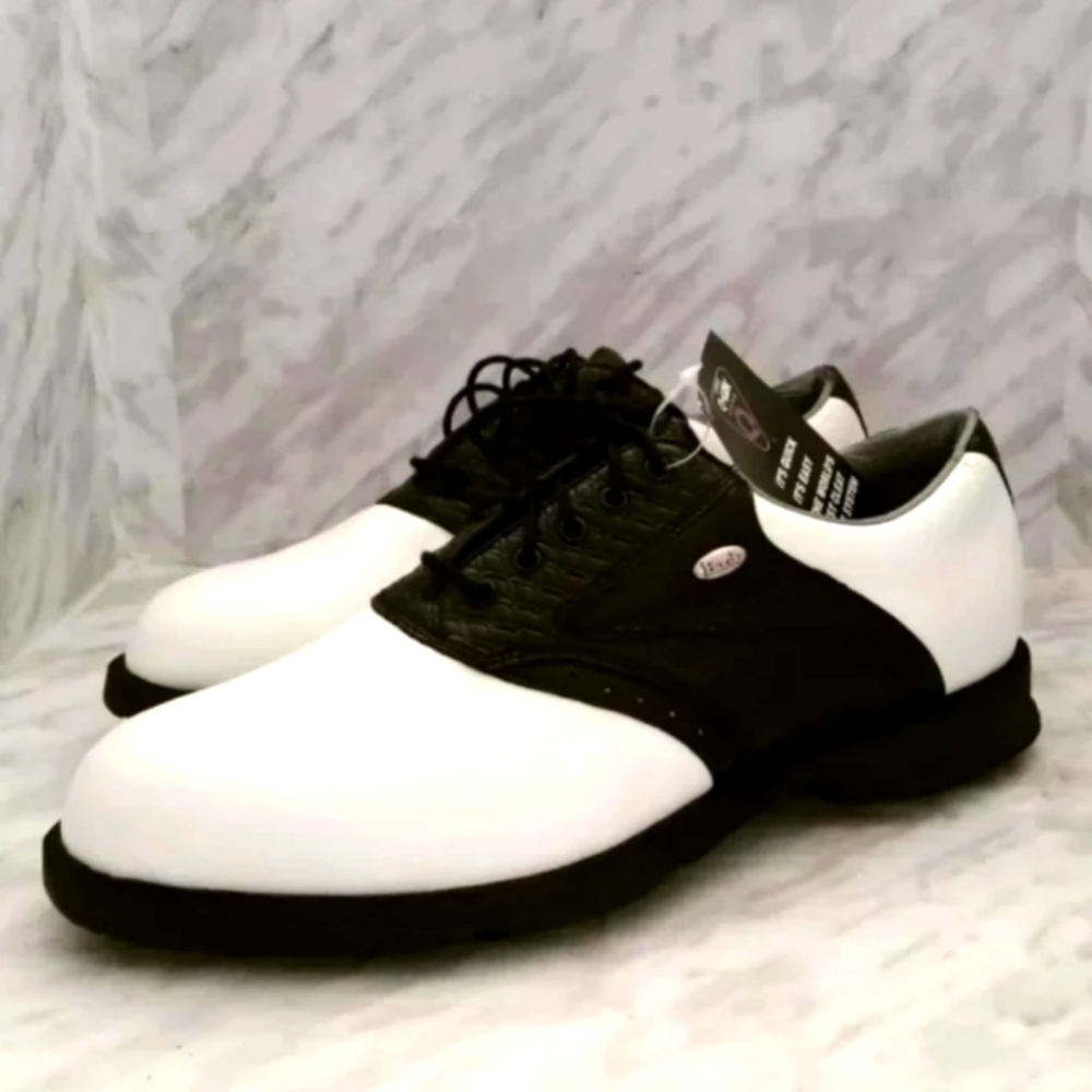 New Etonic Ultimate White Black Leather Oxfords Lace Up Golf Shoe Size US 9.5 M